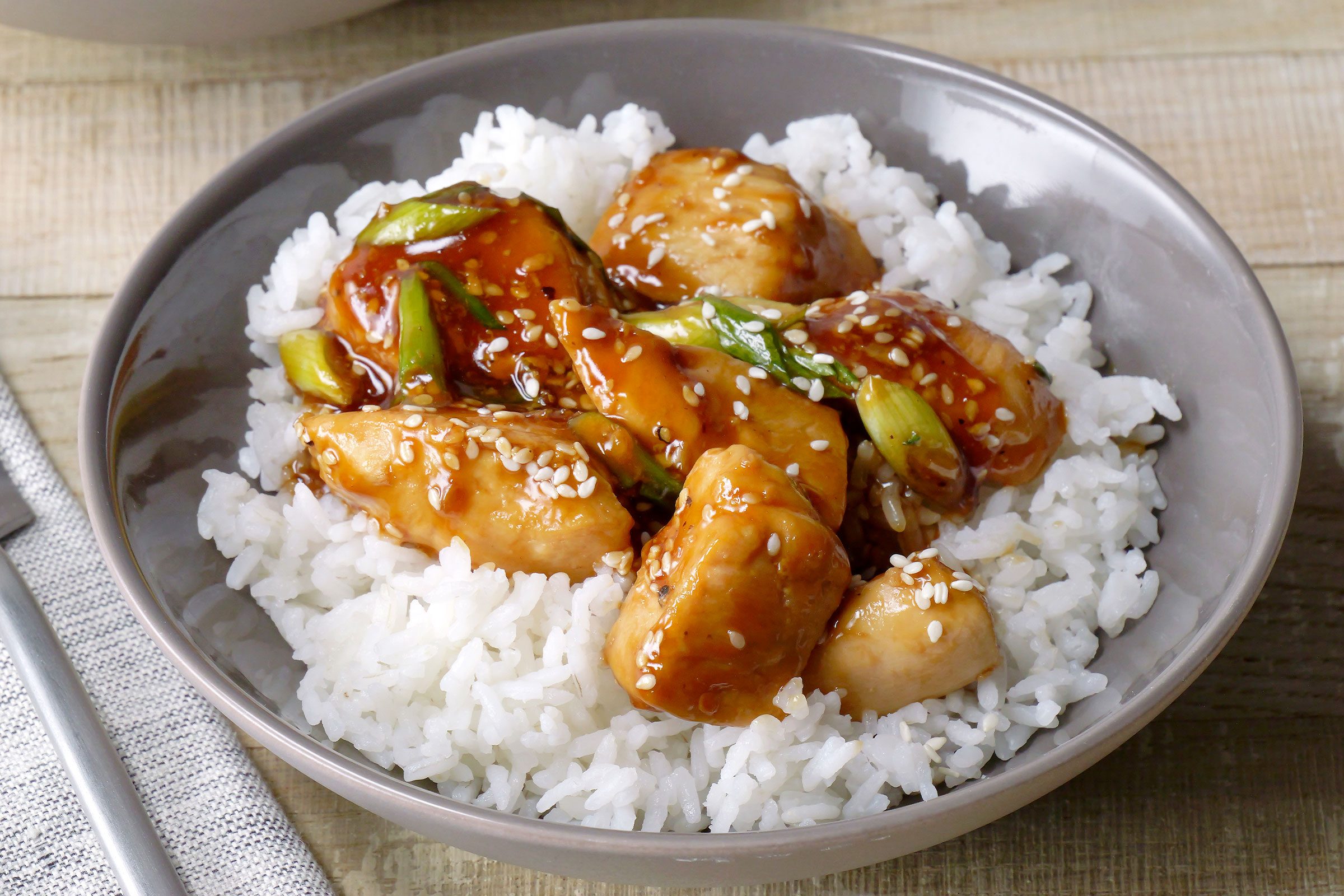 Teriyaki Chicken served with rice in a bowl