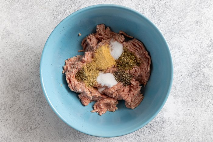Taste of Home Turkey Italian Sausage photo of the ingredients in a mixing bowl.