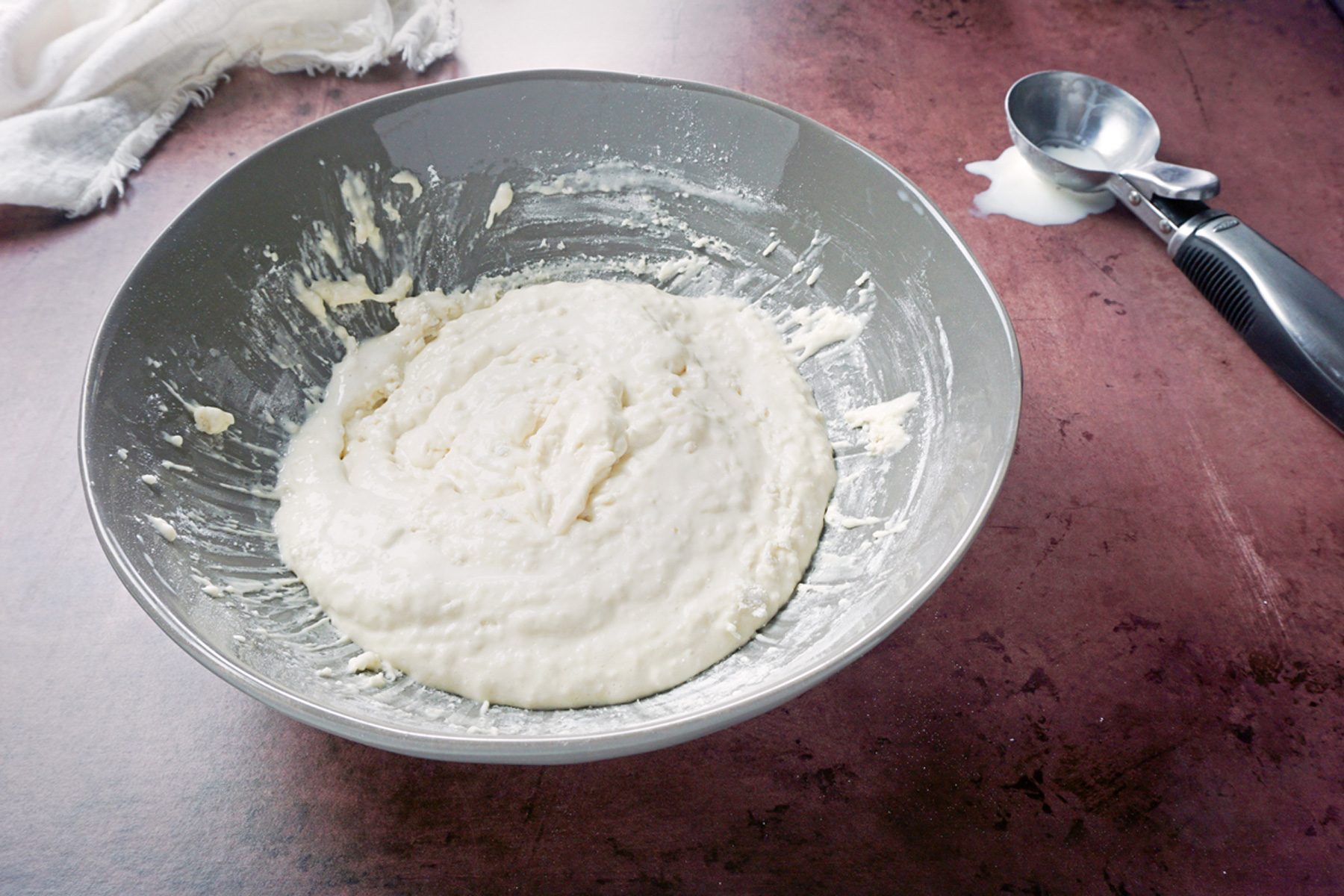 Combine melted ice cream with flour 