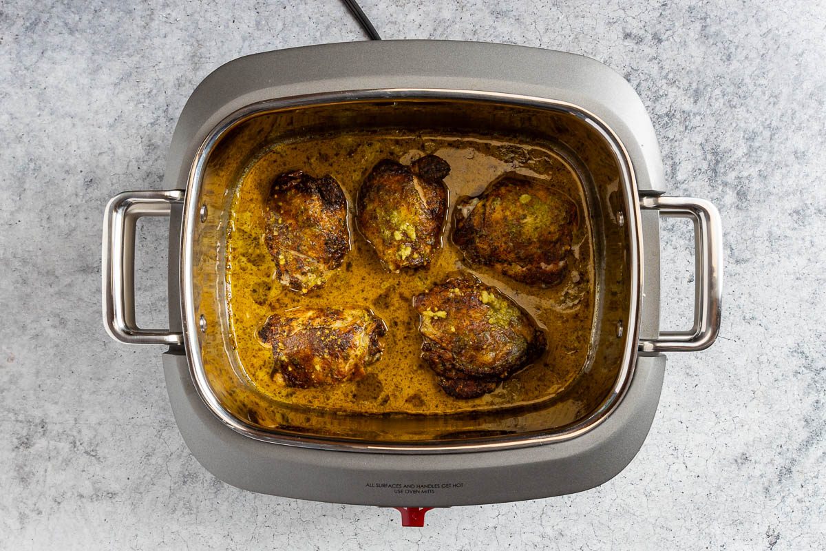 Taste of Home Cilantro Lime Chicken photo of the fully cooked chicken in the slow cooker.