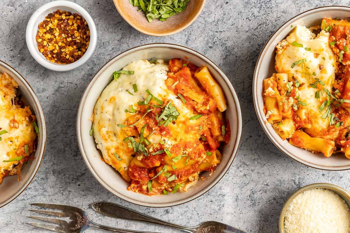 Taste of Home Crock Pot Baked Ziti photo of the finished recipe served in bowls.