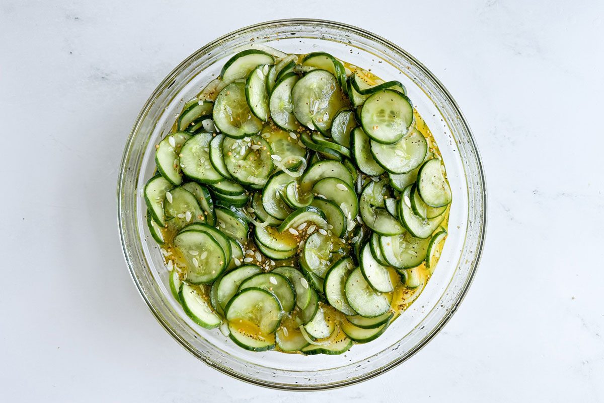 Taste Of Home Freezer Pickles In A Glass Bowl