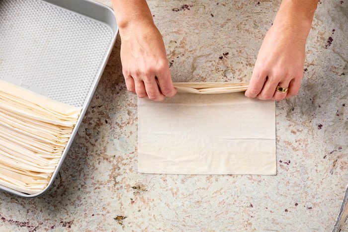 Fold two sheets of phyllo at a time, accordion-style