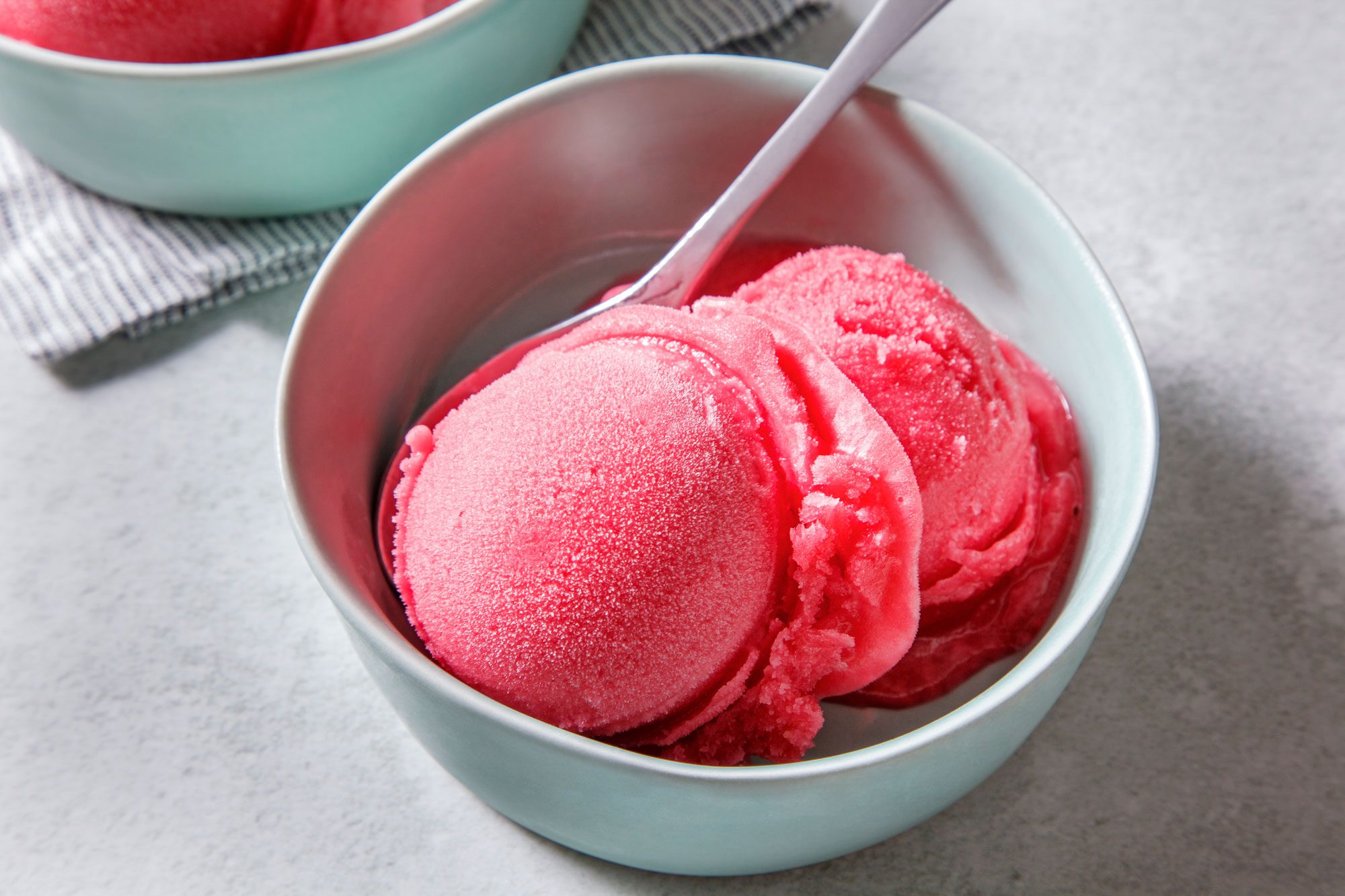 Sorbet served in two bowls with spoon