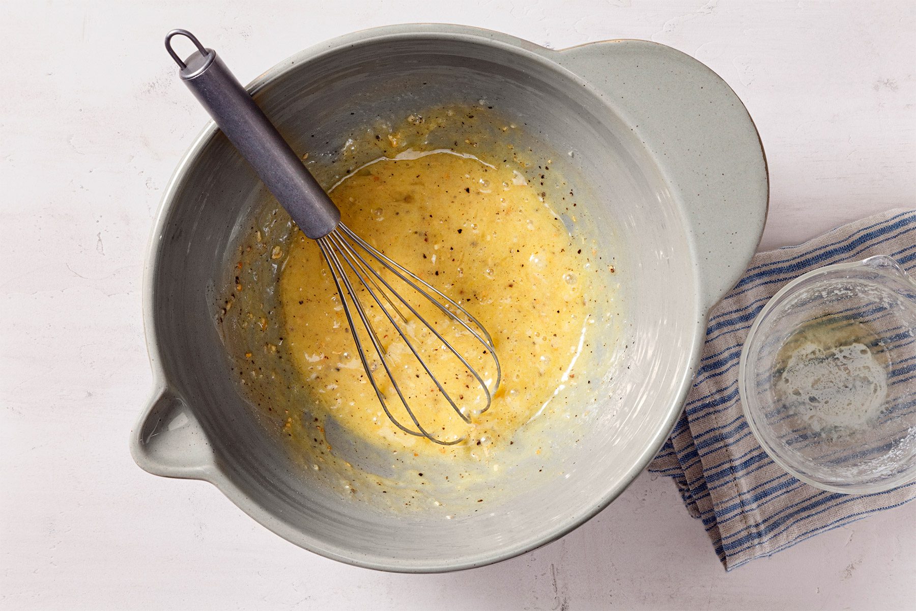 overhead shot of ignredient mix in a large bowl