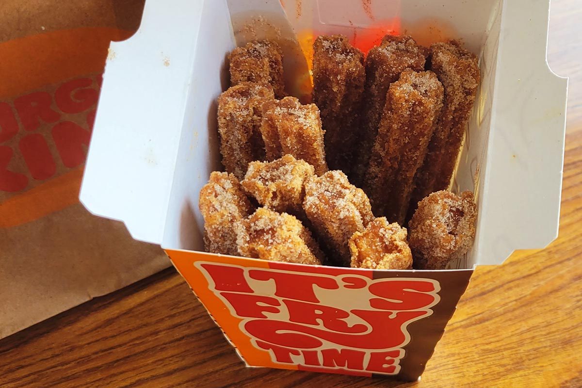 Close-up of a box of Burger King churro fries