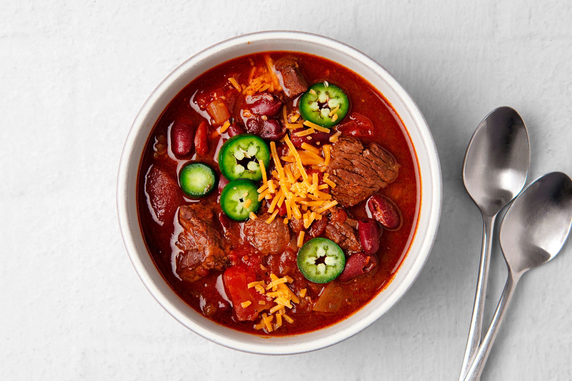 overhead shot of Spicy Cowboy Chili