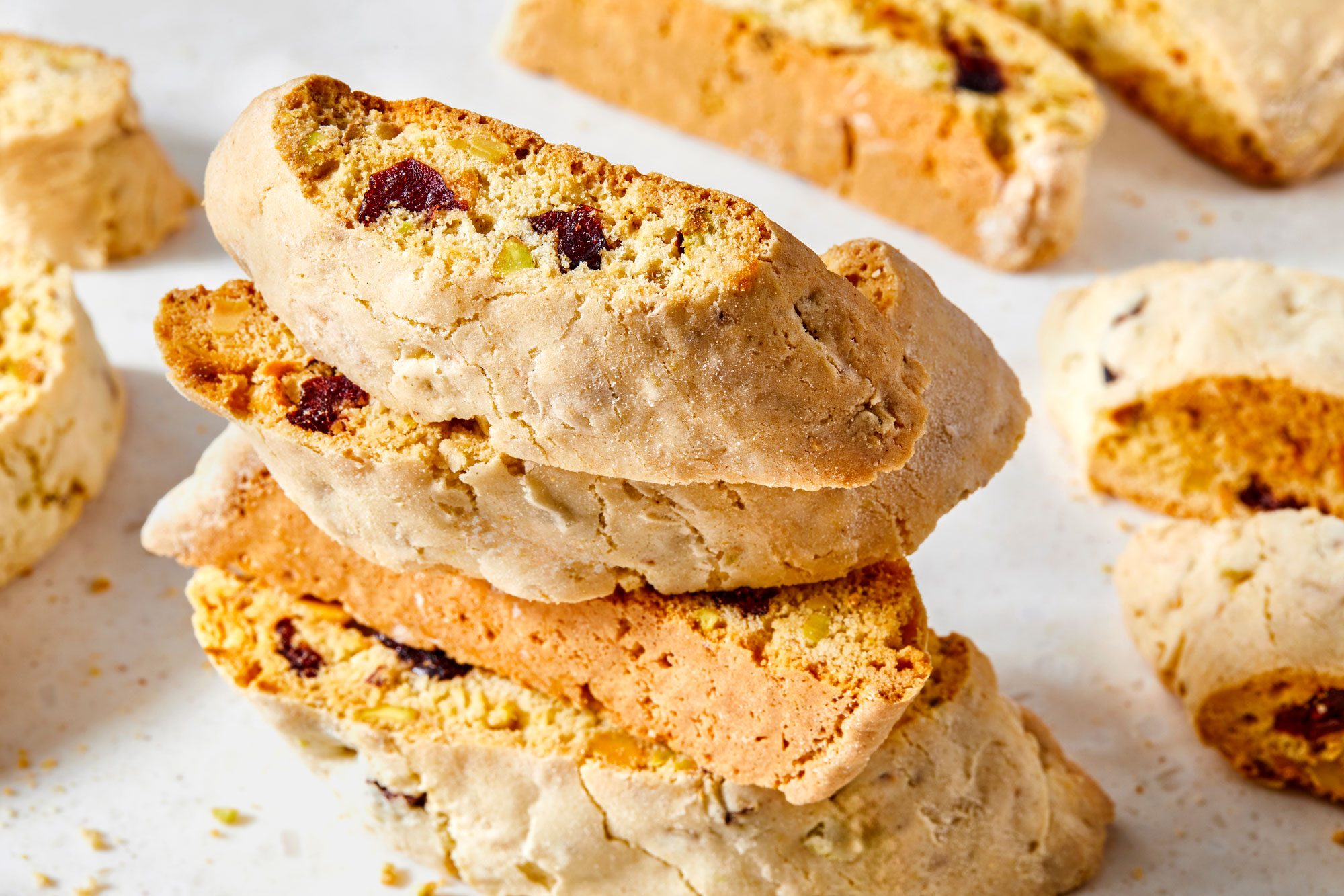 Cranberry and Pistachio Biscotti; serve on cutting board
