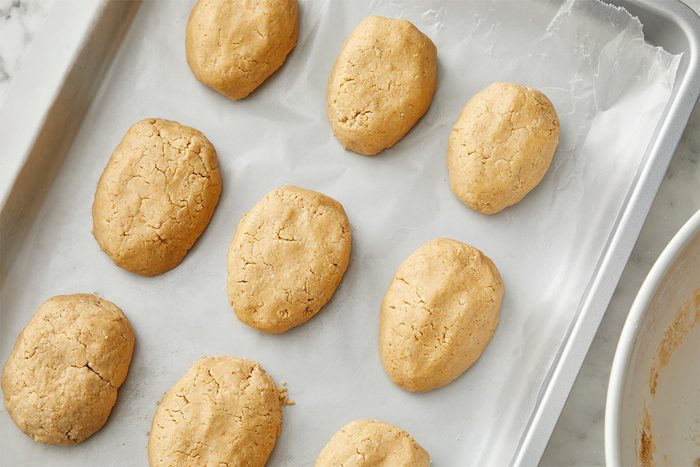 Shape mixture into 16 eggs; place on waxed paper-lined baking sheets.