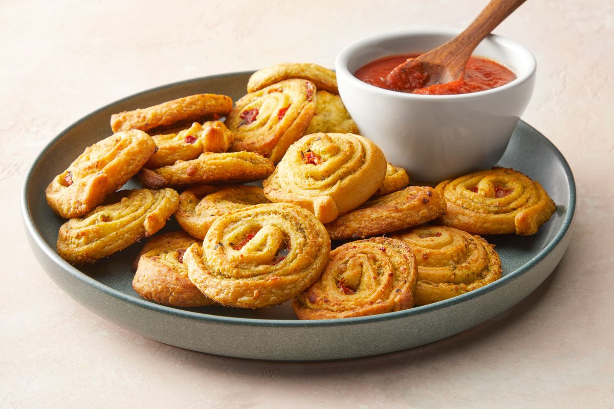 3/4th shot of Party Pesto Pinwheels