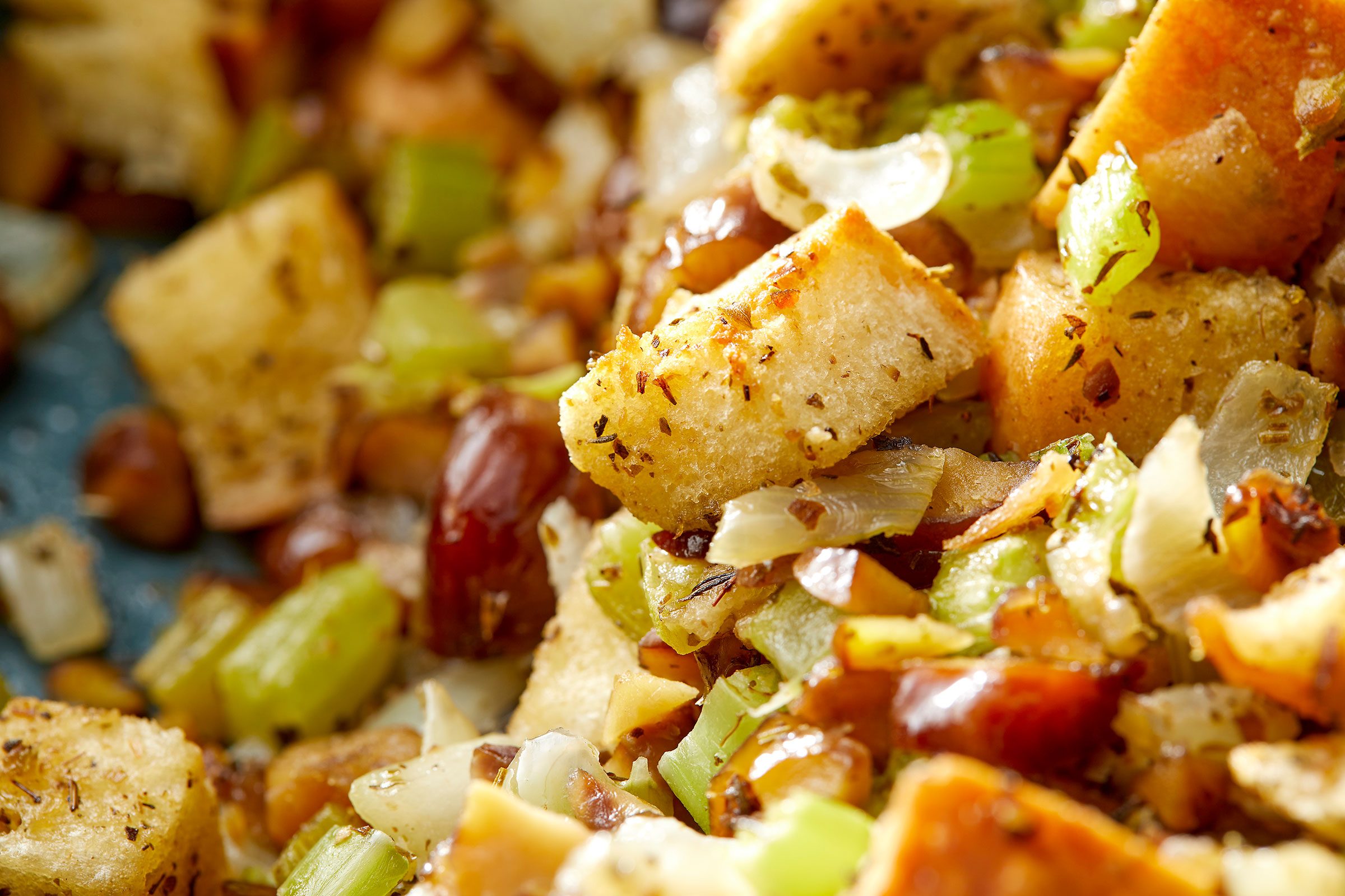 Chestnut Stuffing baked in a dish