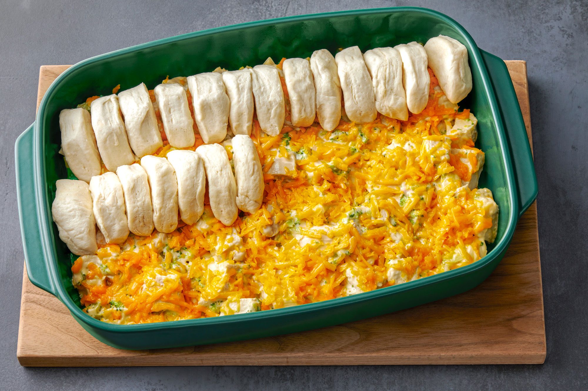 Arrange, cut side down, over hot chicken mixture.