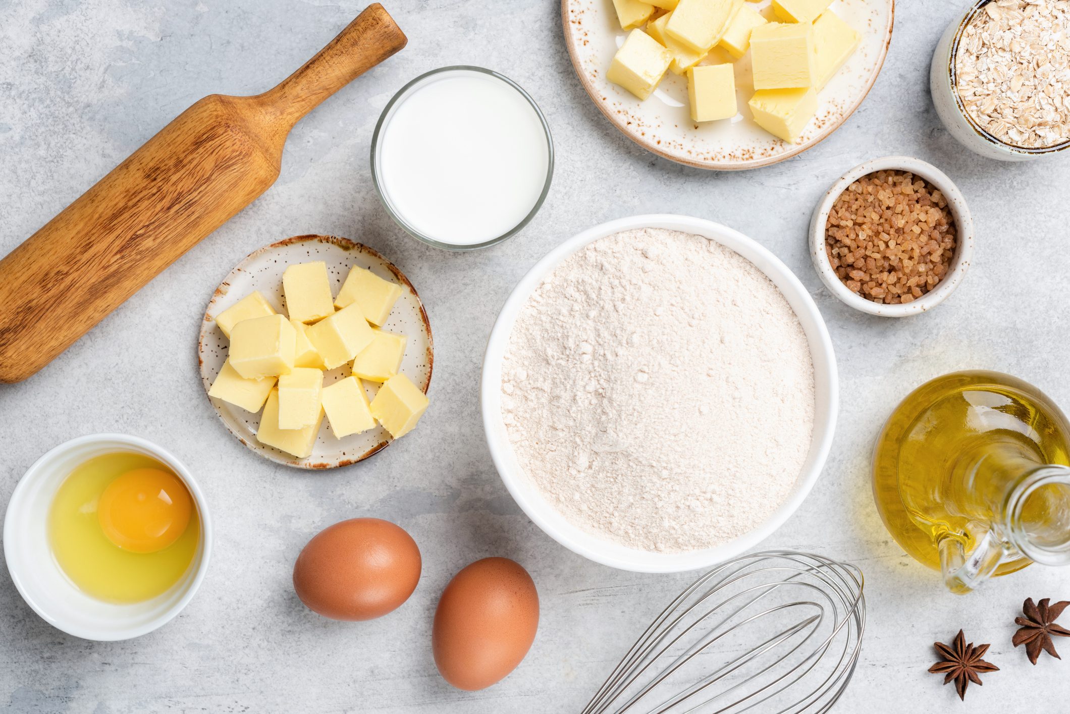 Ingredients for baking on concrete background