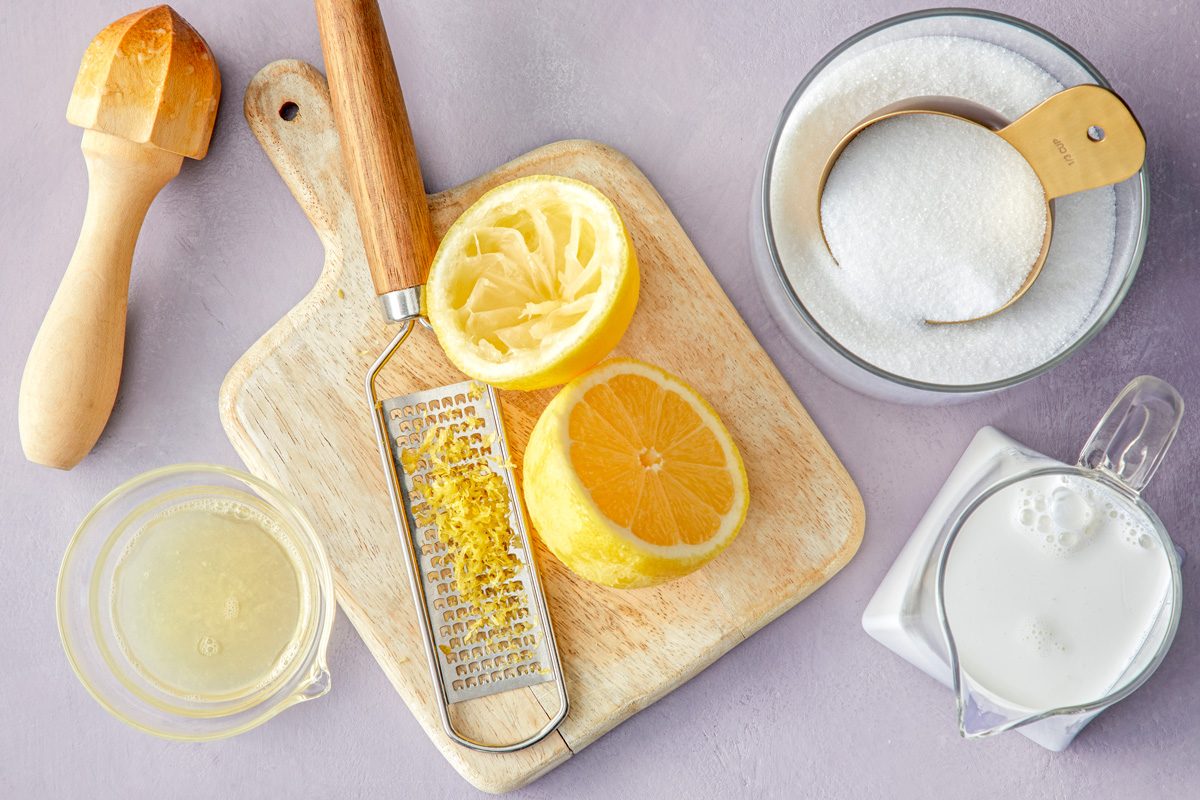 half and half, lemon zest, sugar and lemon juice