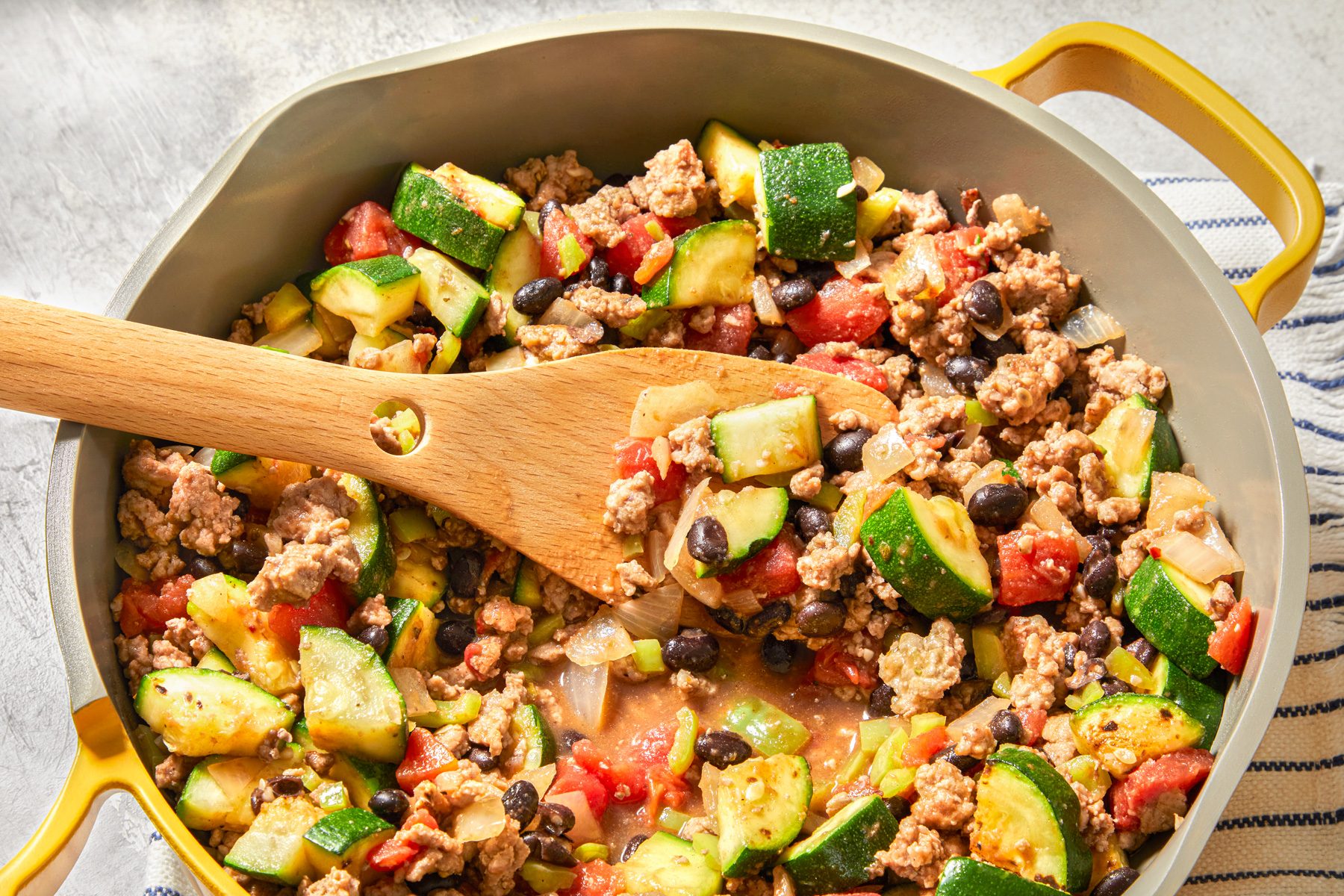 3/4th shot of Mediterranean Turkey Skillet