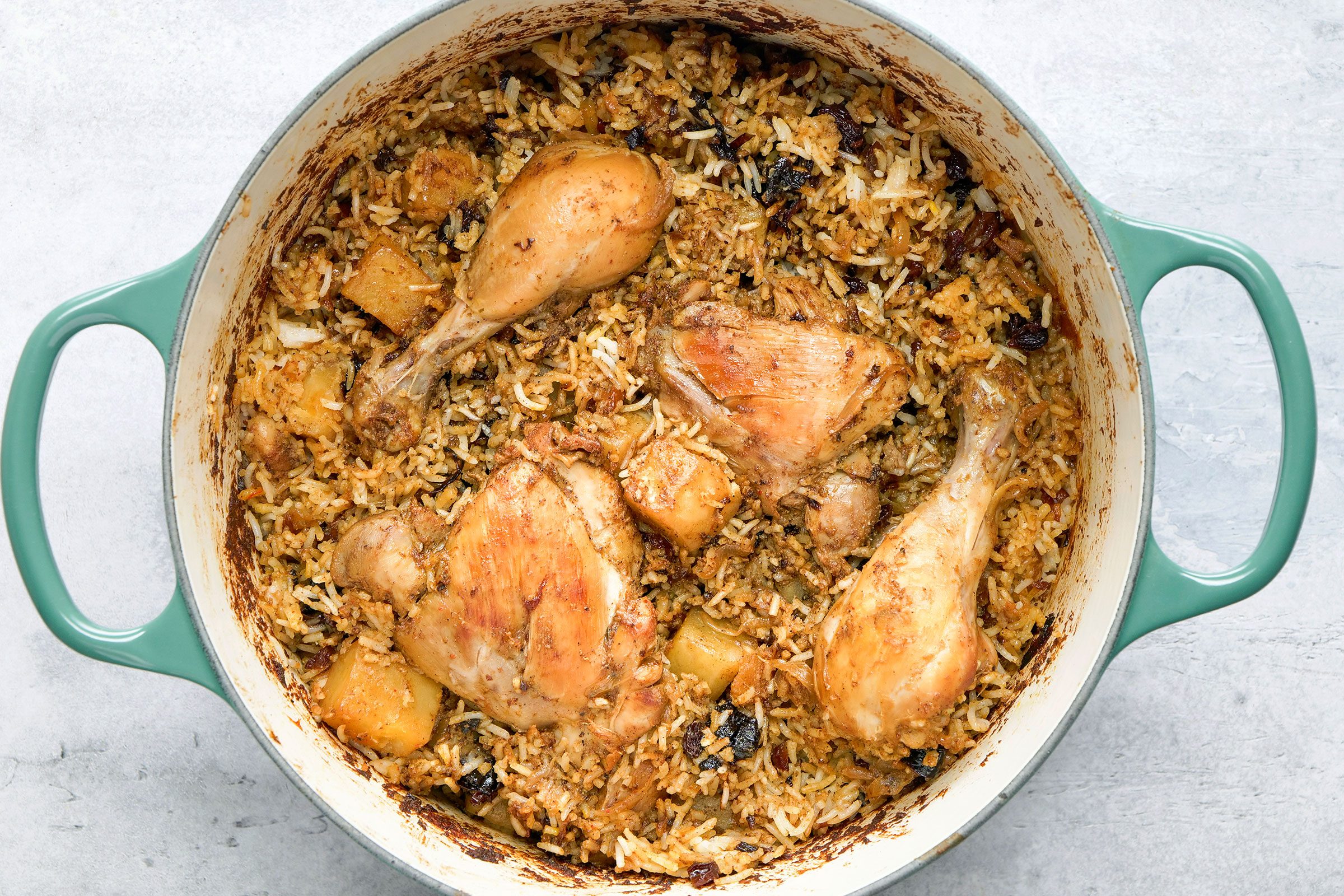 Chicken Biryani in a dutch oven