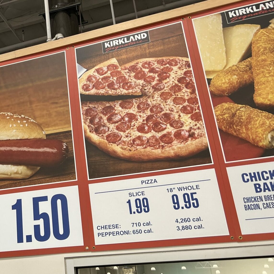 Costco Food Court Peperoni Pizza sign