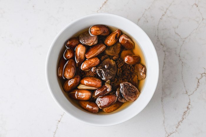 Raisins, dates and apricots soaked in water