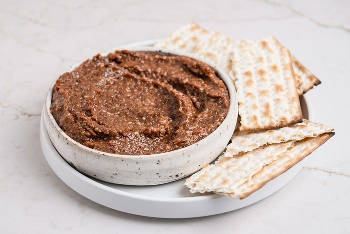 Sephardic Charoset serveed with matzo crackers