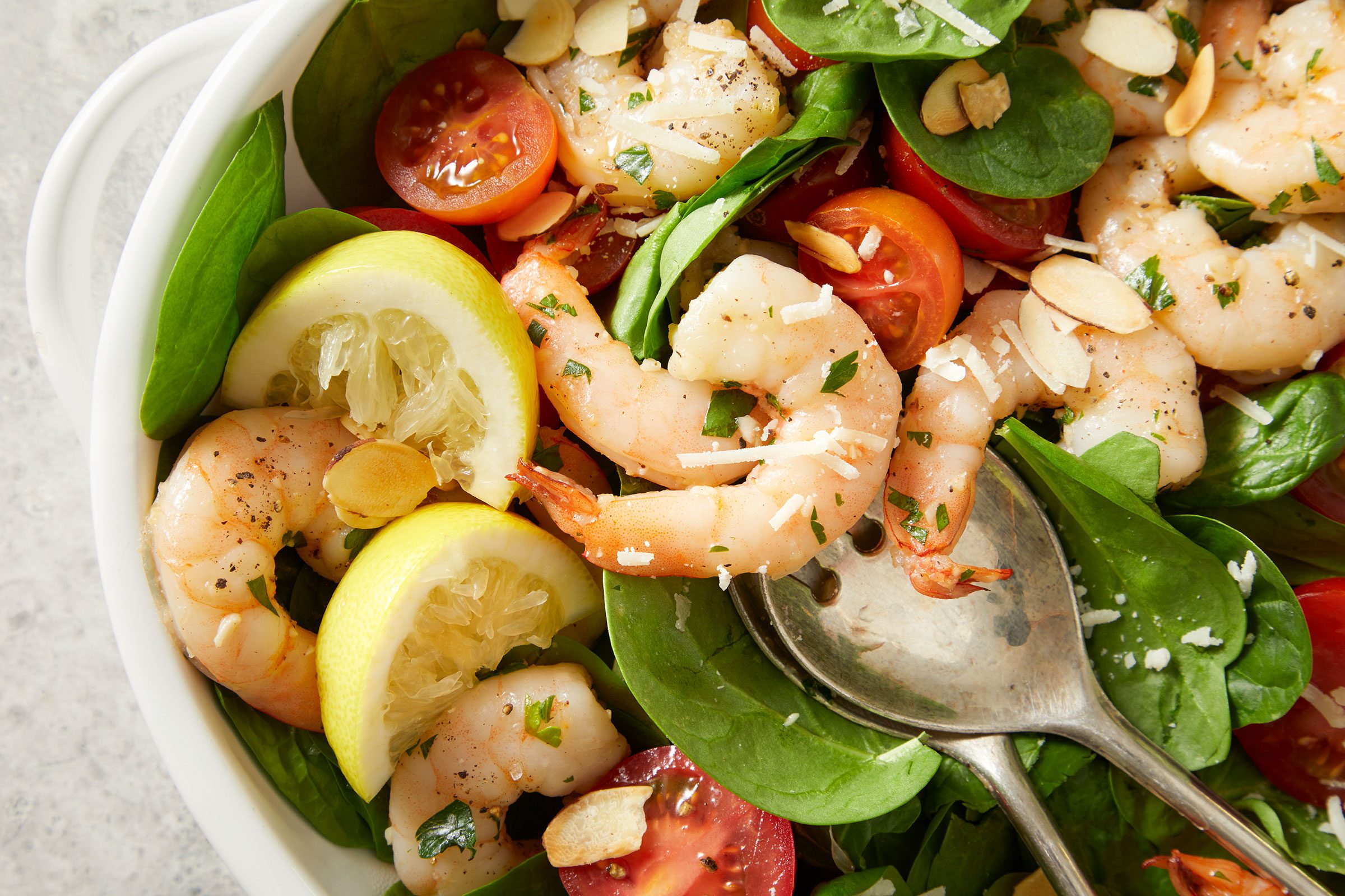 Shrimp Scampi Salad close up shot