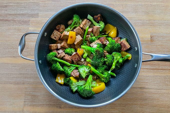 Frying vegetables in Hexclad Wok