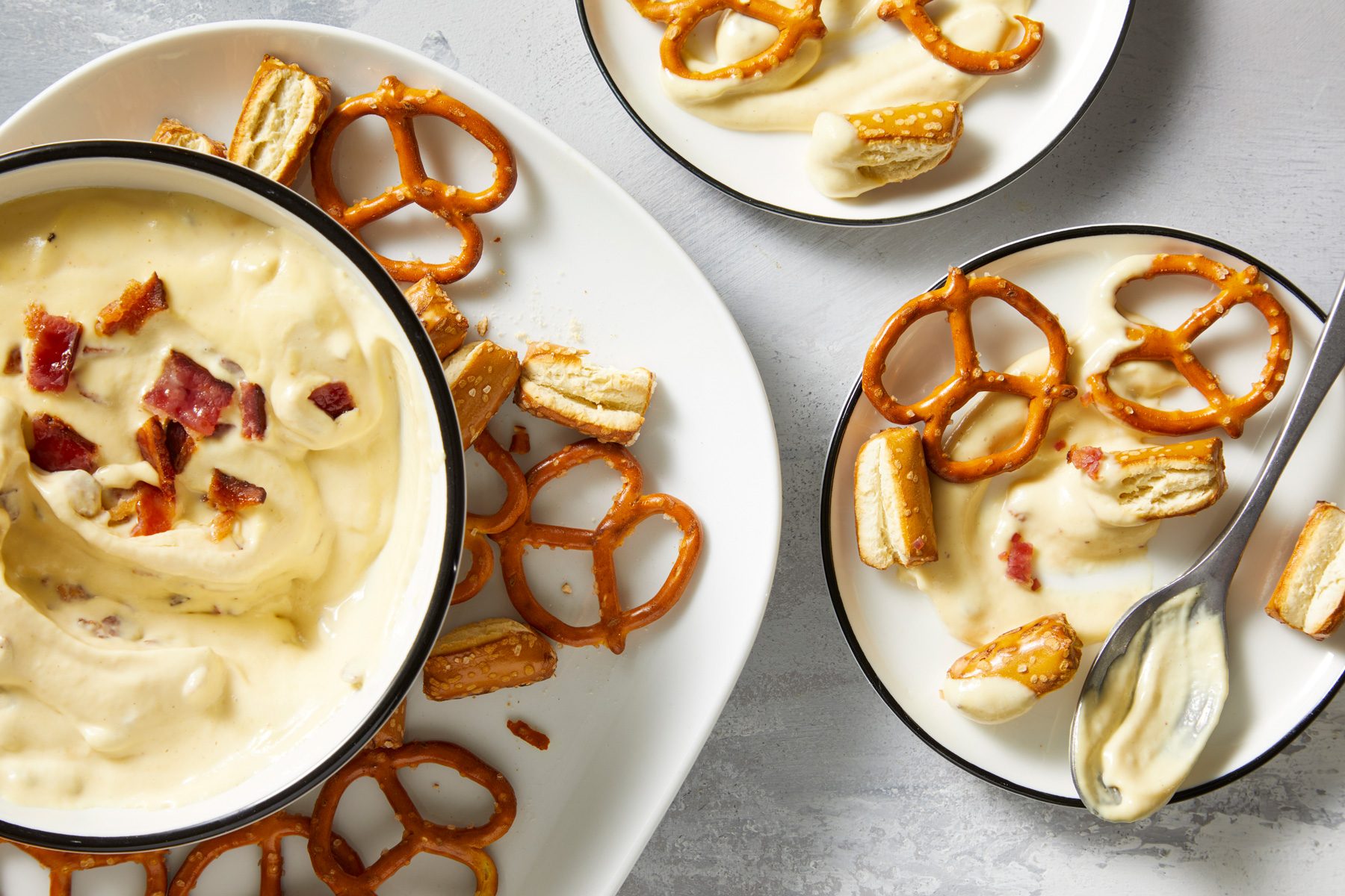 Overhead shot of Dijon-Bacon Dip for Pretzels;