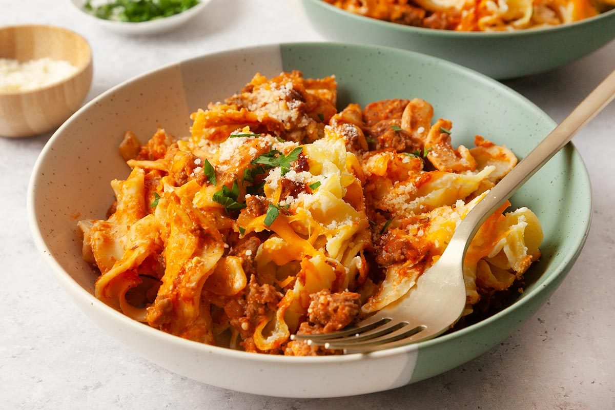 Poor Man's Casserole in a bowl, ready to serve