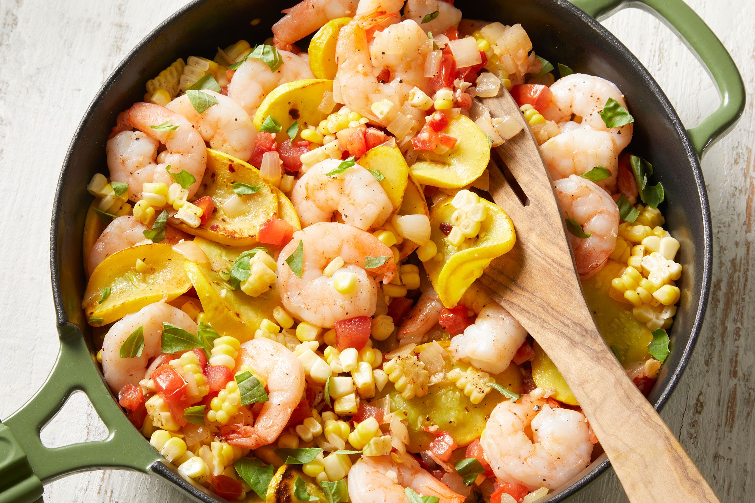 Shrimp And Corn Stir Fry in a large skillet