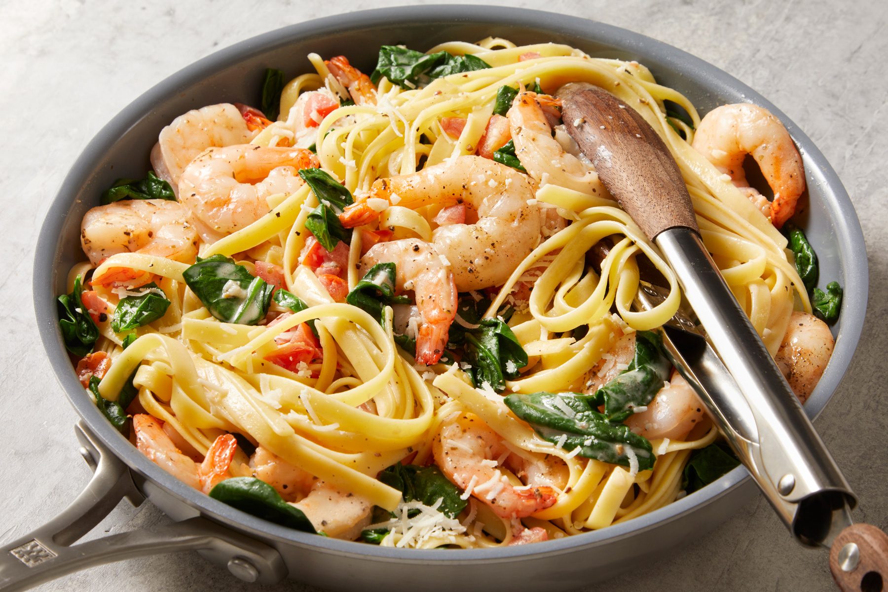 3/4th shot of Spinach Shrimp Fettuccine