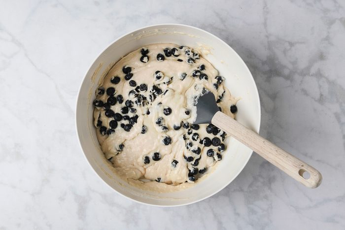 flour, sugar, baking powder, and salt whisked together in a large bowl