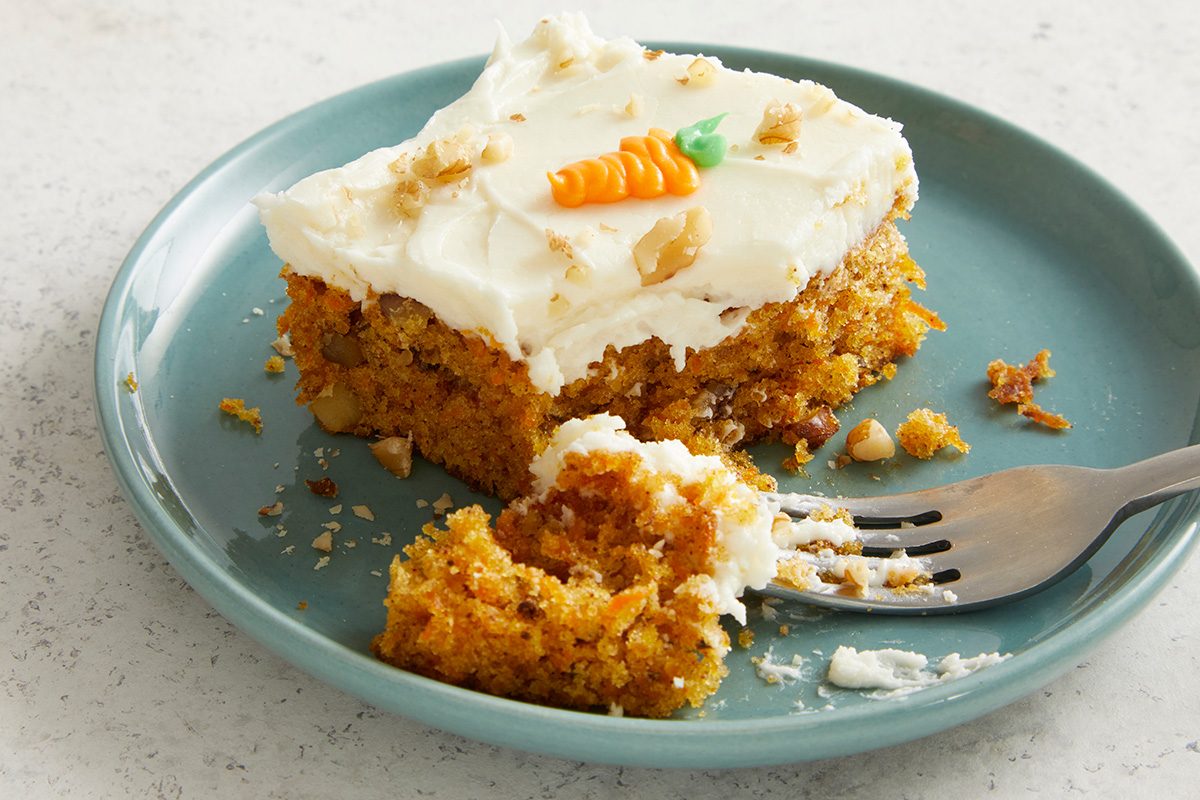 Close upl shot of Carrot Sheet Cake