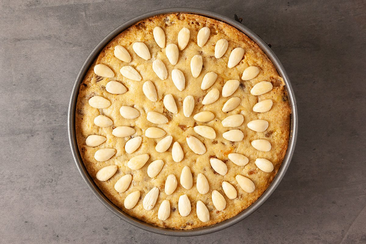 Place almonds in a decorative pattern on top.