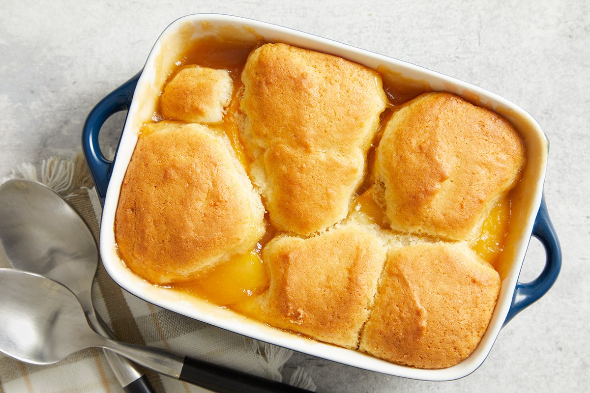 Overhead shot of Peach Cobbler for Two