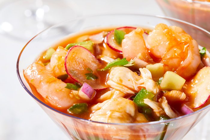 Close up shot of Shrimp and Crab Cocktail;