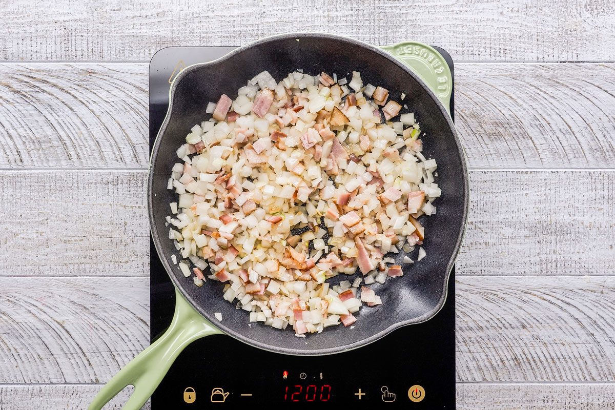 In a small skillet cook bacon; onion and garlic