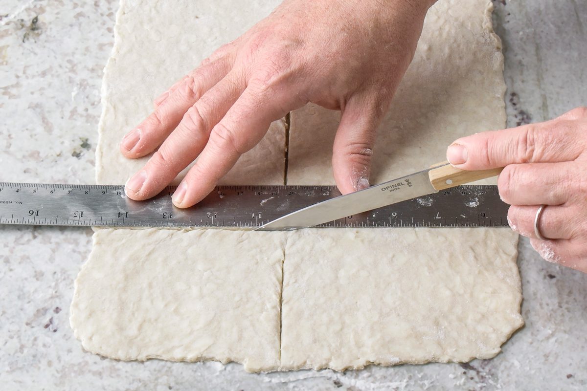 cutting dough into rectangles