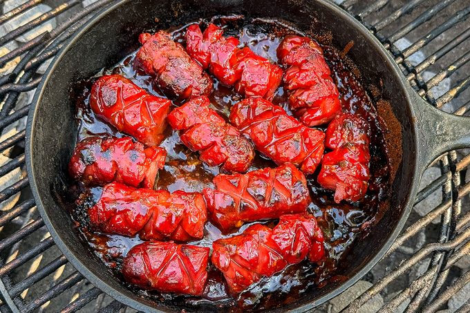 Hot Dog Burnt Ends in a pan