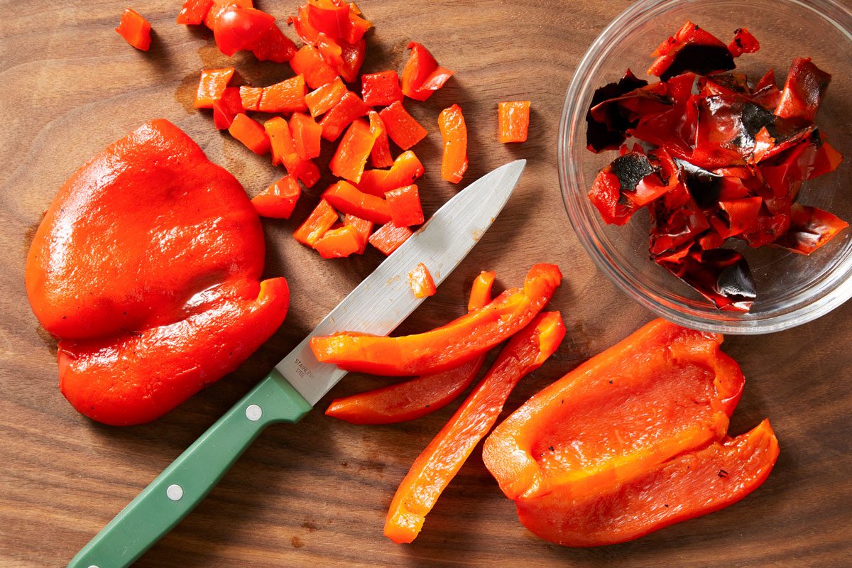 Coarsely chop peppers.