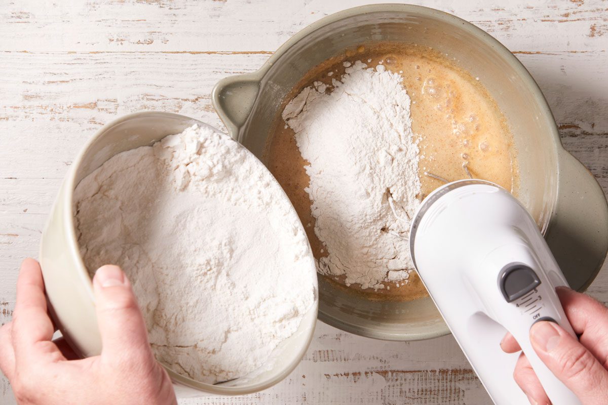 gradually beat flour into sugar mixture.