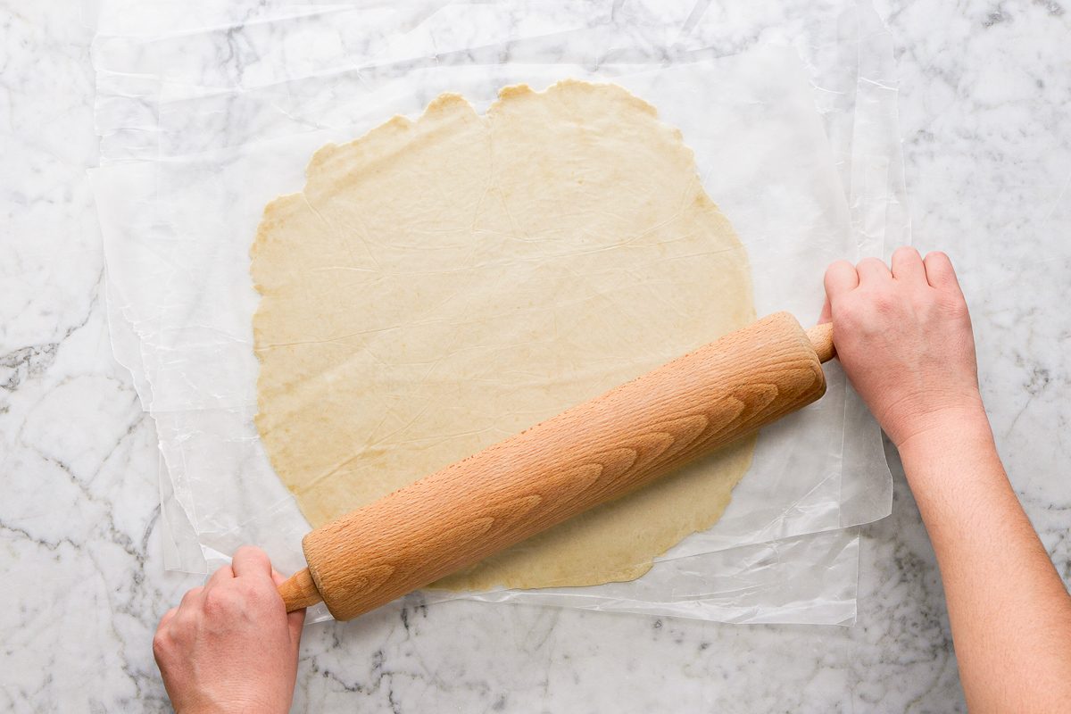 roll out chilled pie pastry into a circle