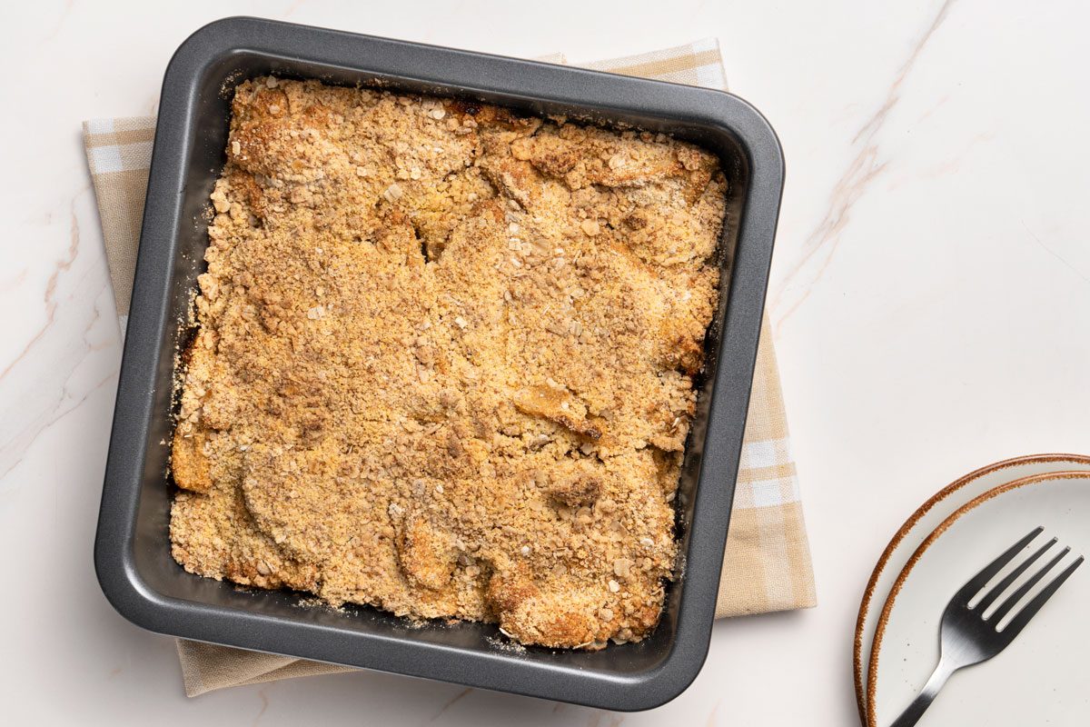 overhead shot of Apple Cornbread Crisp
