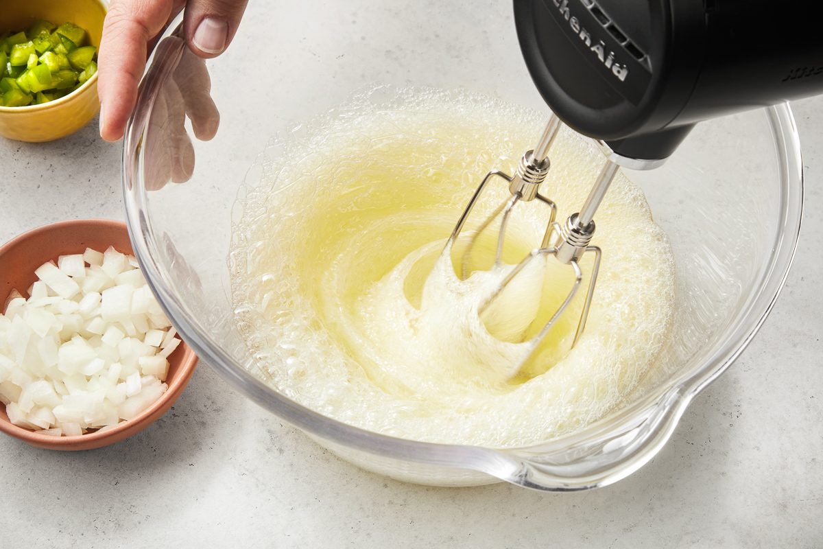 beating egg whites in a large bowl