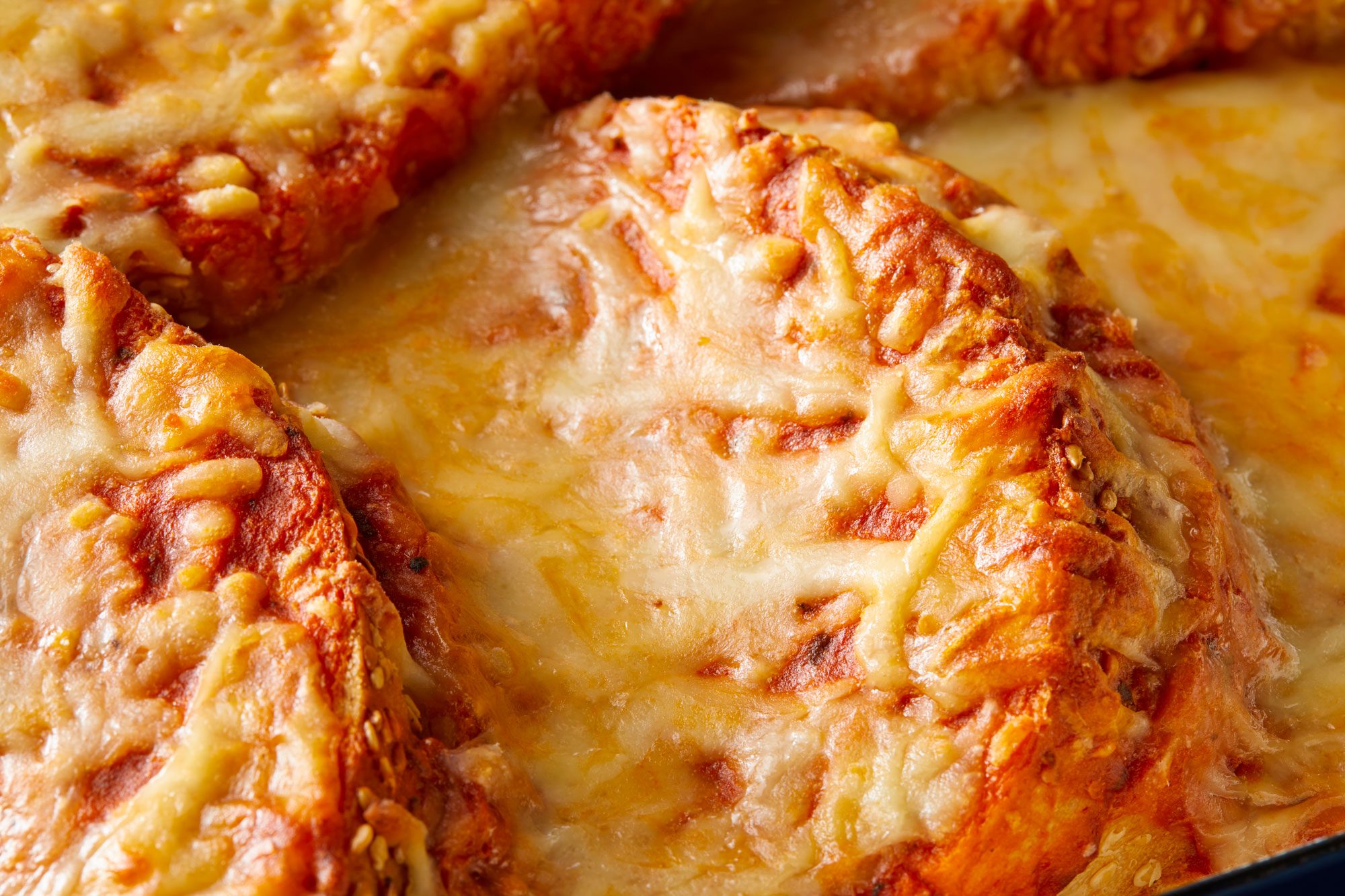 Closeup shot of Grilled Cheese & Tomato Soup Bake