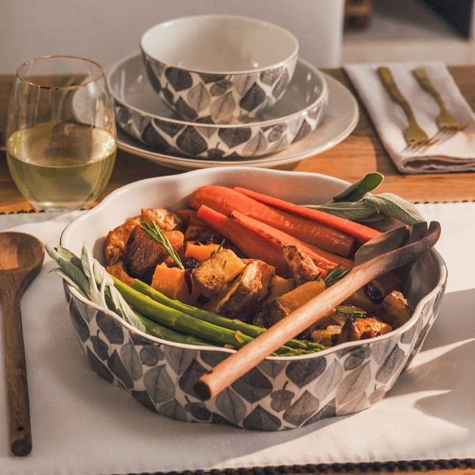 Serving Bowl With Wooden Serving Spoon And Fork