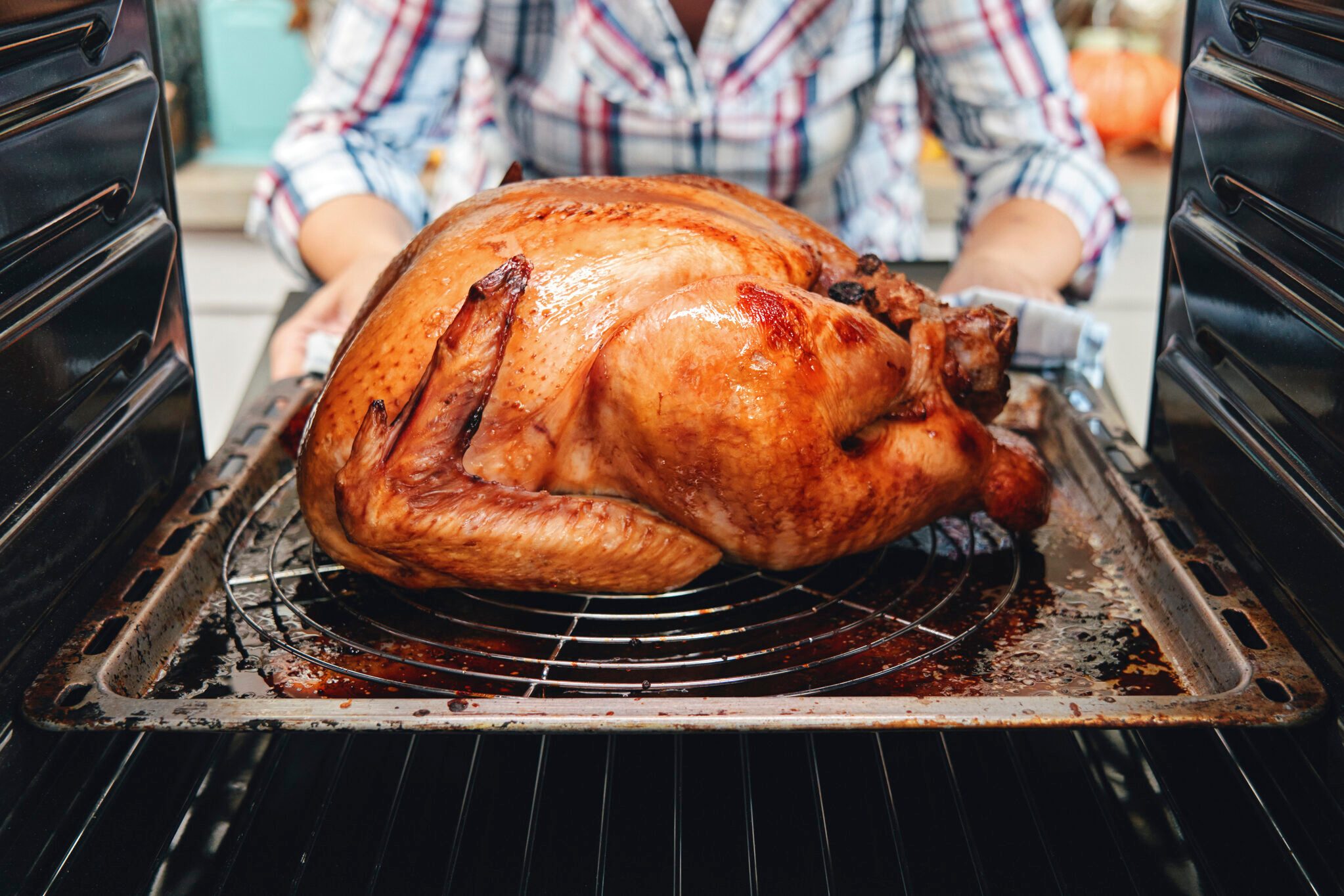 Roasting Turkey in the Oven for Holiday Dinner