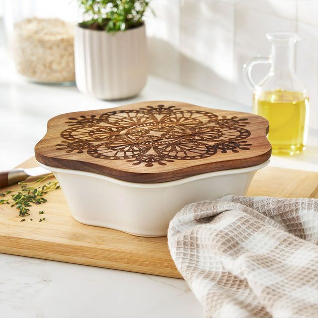 Walmart Just Dropped The Pioneer Woman Holiday Collection  9 Inch Snowflake Stoneware Baker With Wood Lid Via Walmart.com