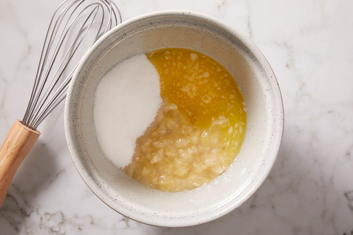 mixing banana sugar and butter