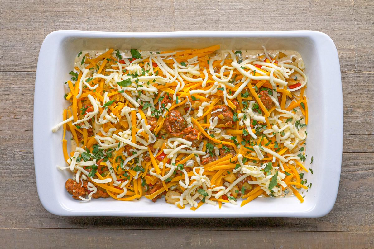shredded cheese and cilantro sprinkled over casserole