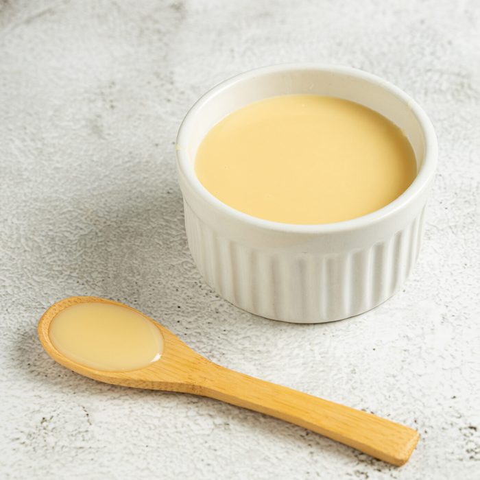 Fresh condensed milk in the bowl.