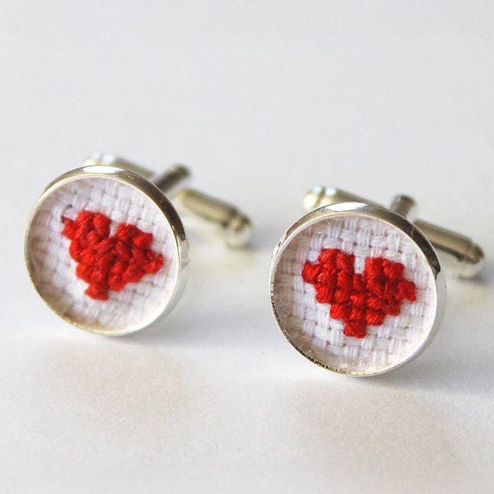 Cross Stitch Heart Cufflinks Via Etsy.com